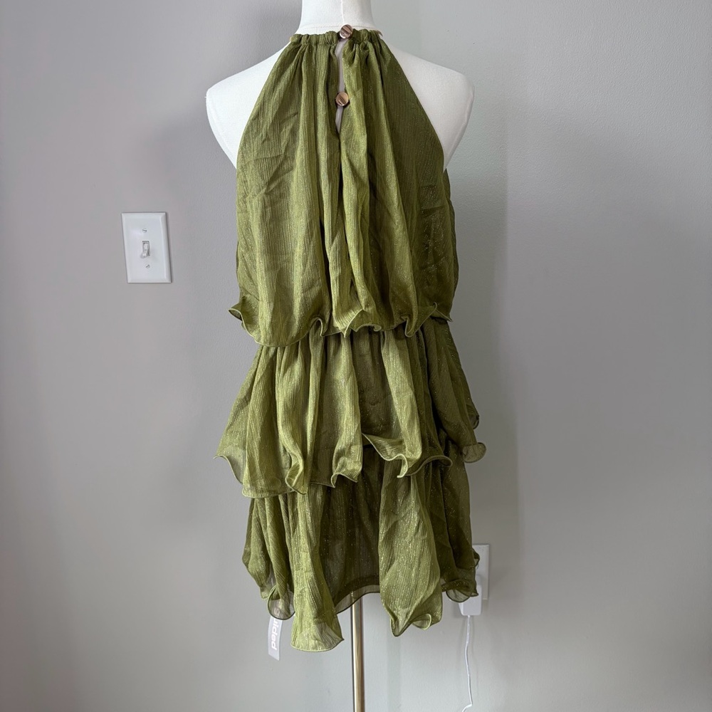 Missguided Green Metallic Tiered Ruffle Mini Dress - Picture 4 of 11